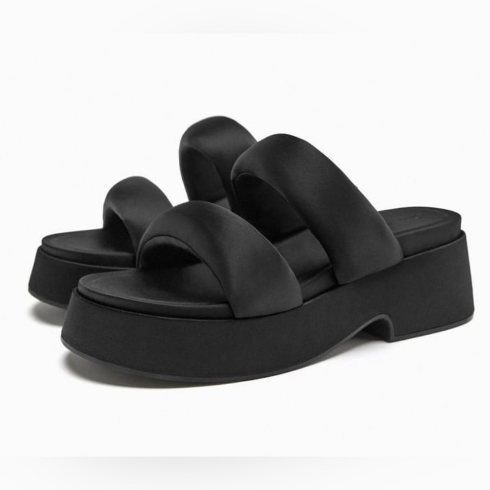 Zara Black Double Strap Platform Sandals
